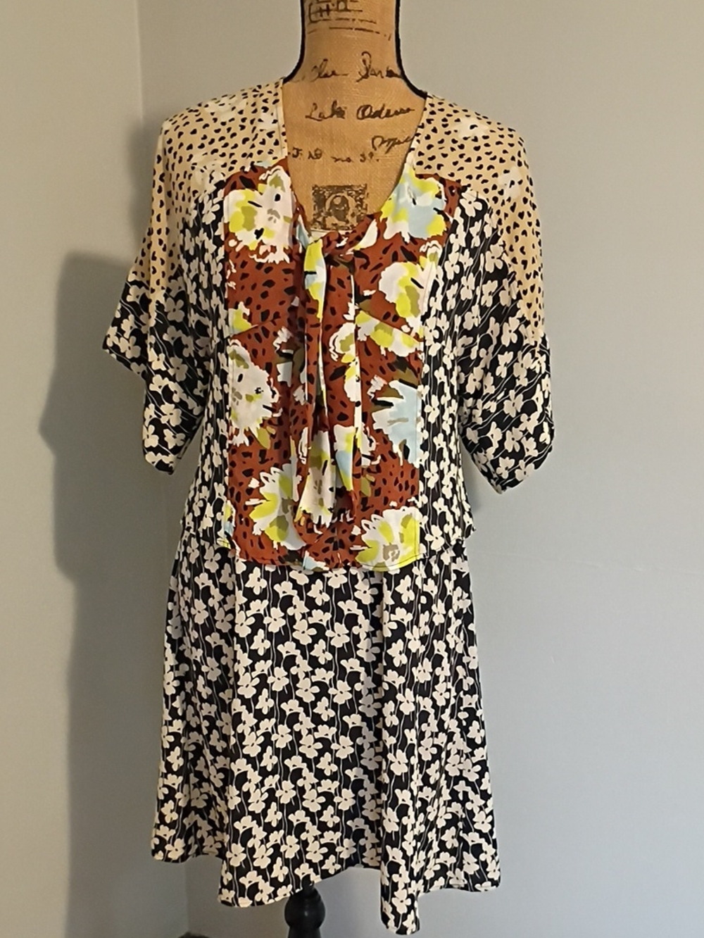 Cabi Patterned Two-Piece Dress Set in Black, White & Rust Floral - Picture 2 of 9